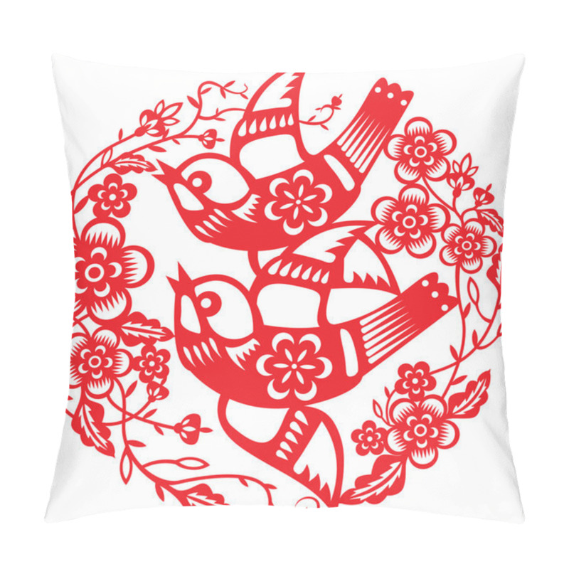 Personality  Paper-cutting Of A Pair Sparrow Flying Around The Plum Blossom Frame Pillow Covers