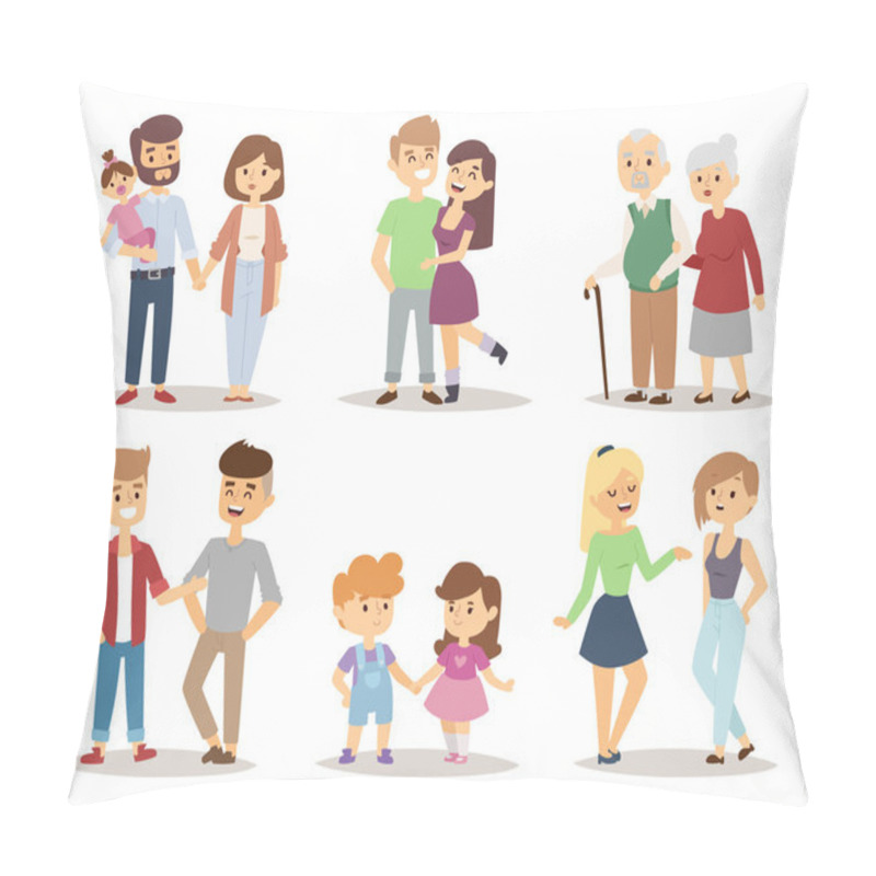 Personality  People Couple Relaxed Cartoon Vector Illustration Set. Pillow Covers