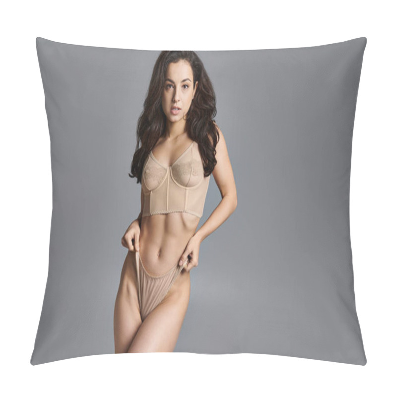 Personality  Alluring Young Woman Strikes A Captivating Pose In A Bikini. Pillow Covers