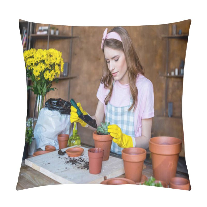 Personality  Woman With Plant In Flowerpot Pillow Covers