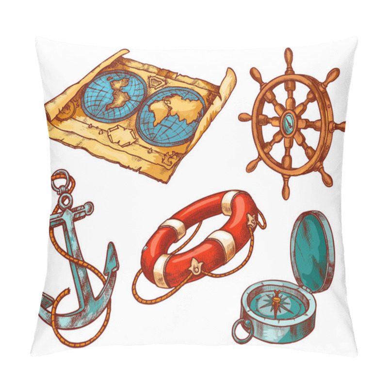 Personality  Marine Anchor, Nautical Sailing Equipment Sketch Vector Pillow Covers