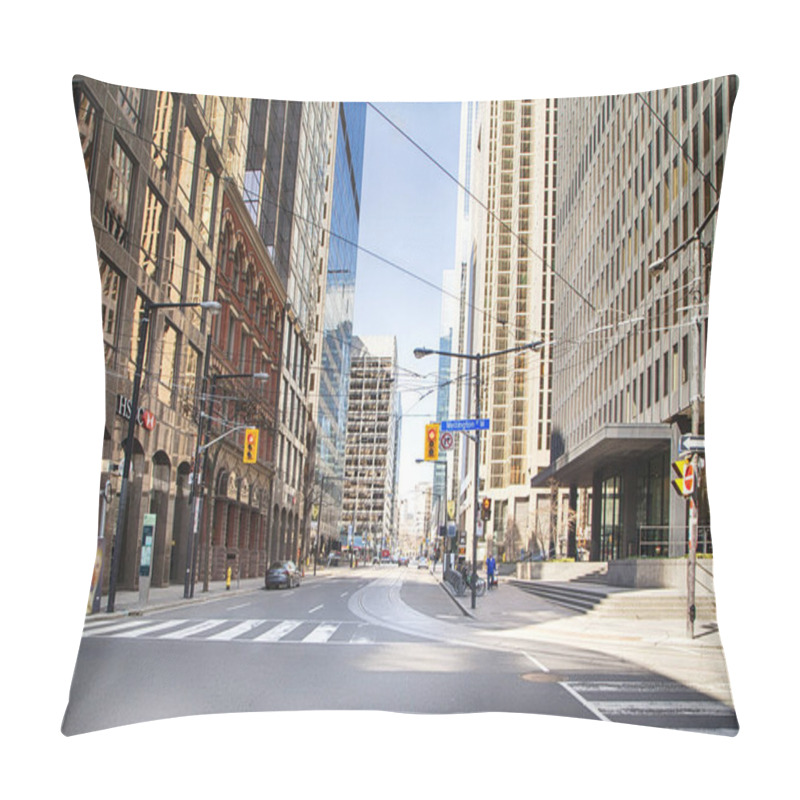 Personality  Toronto, Ontario, Canada - April 8, 2020: Downtown Toronto During Coronavirus Pandemic. Rare Passers-by On The Street Of Toronto During Rush Our. Pillow Covers