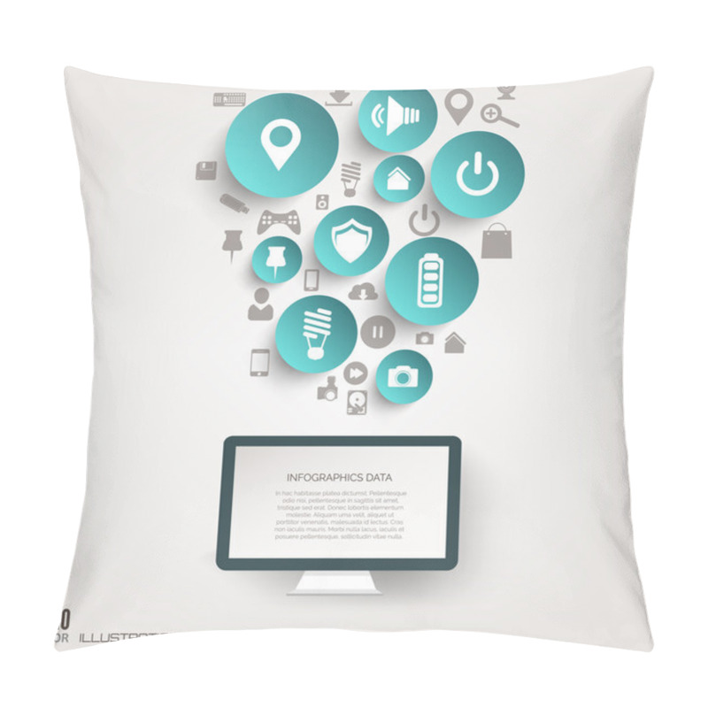 Personality  Flat Abstract Background With Web Icons. Interface Symbols. Cloud Computing. Mobile Devices.Business Concept. Pillow Covers