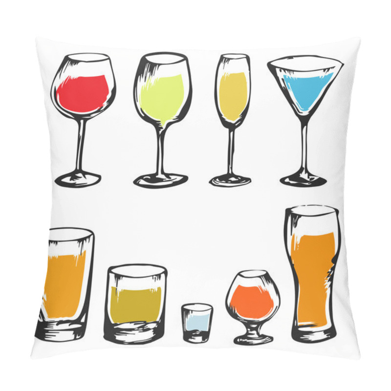 Personality  Set Of Hand Drawn Alcohol Drinks Pillow Covers