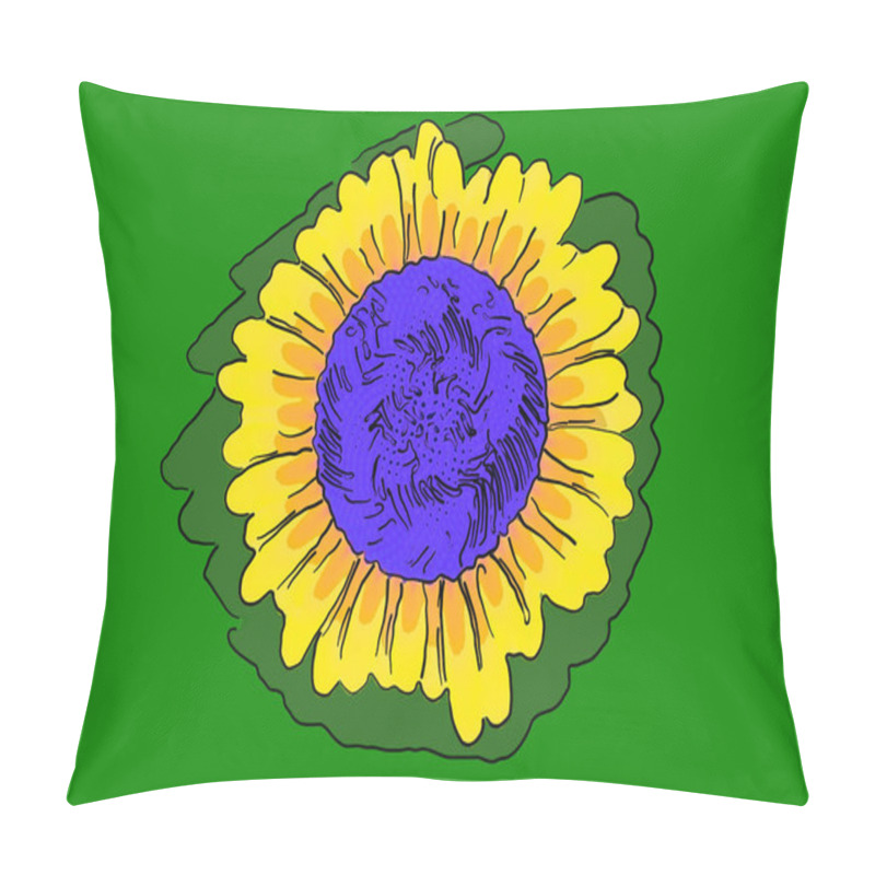 Personality  Colorful Sunflower Painted With Thick Oil Paint Strokes On Green Canvas Background BRAZIL Pillow Covers