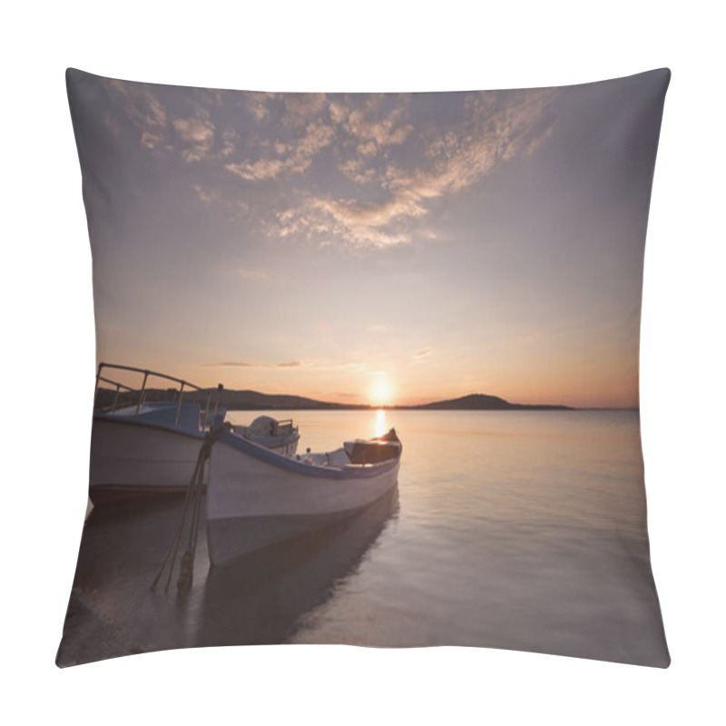 Personality  Two Traditional Wooden Fishing Boats In The Sea. Fishing Boats T Pillow Covers