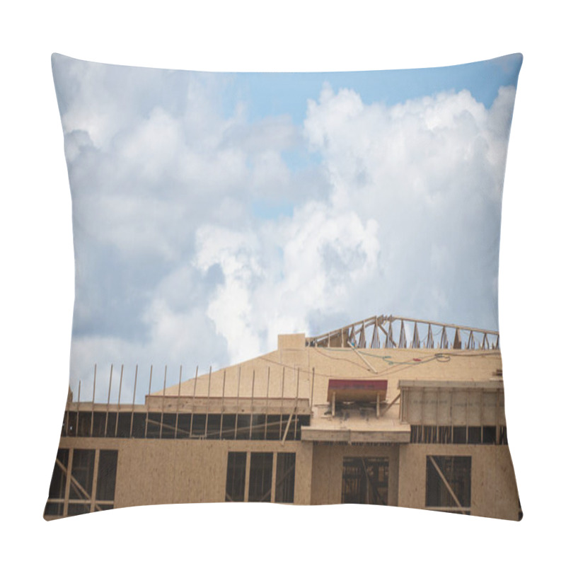 Personality  Construction Site. Roof Structure. Roofing Wooden House Frame. Roof At Construction Site. Construction Builders. Industrial. Industrial Background Pillow Covers