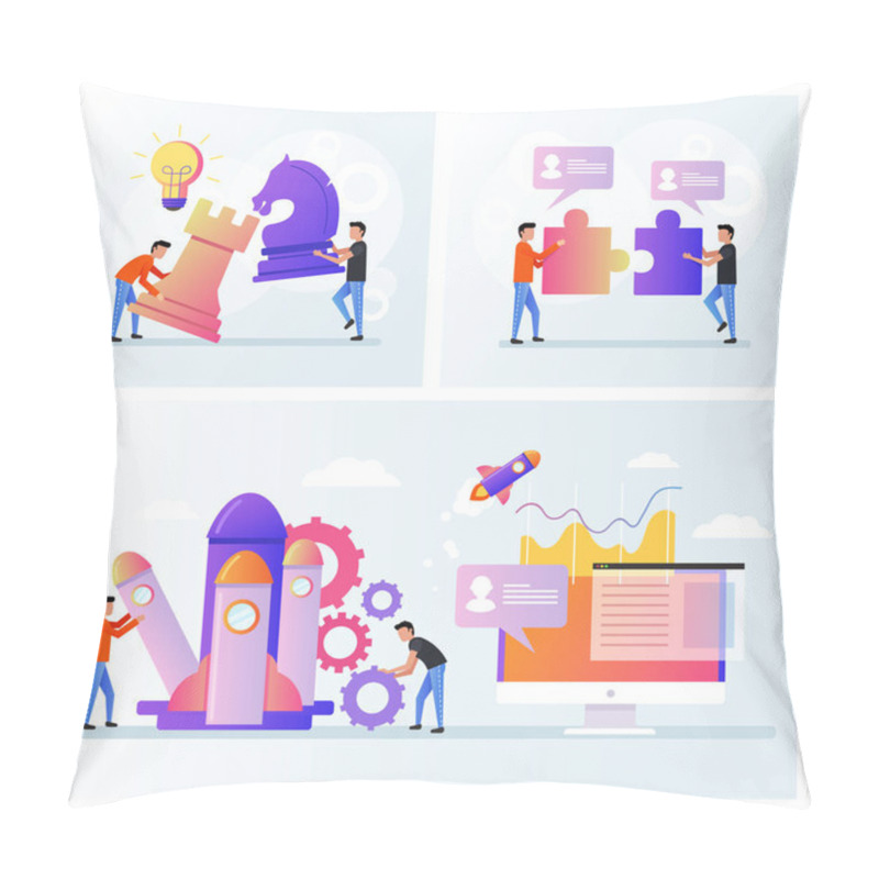 Personality  People Team Workers Building Future Business Start Up Project. Online Planning Targeting Brainstorming Business Strategy Inspiration Innovation Technology Working. Vector Isolated Flat Graphic Design Illustration Set Pillow Covers