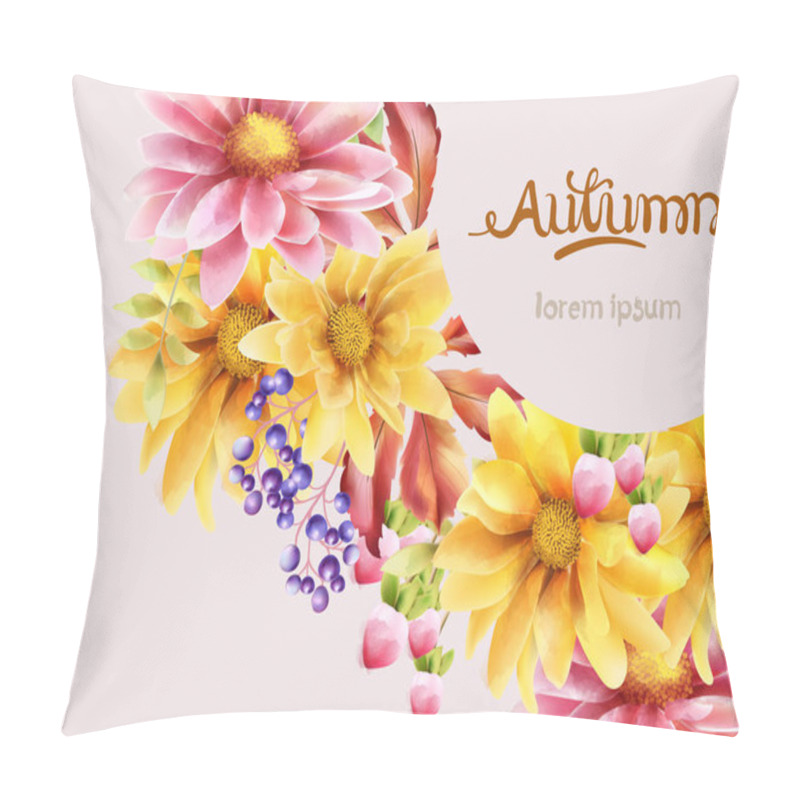 Personality  Autumn Bouquet Of Flowers With Daisy, Sunflower, Berries And Leaves. Vector Autumn Compositions Pillow Covers