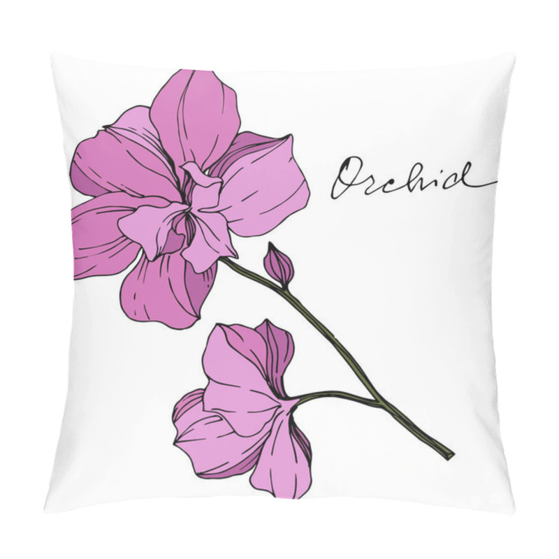 Personality  Vector Purple Orchids Isolated On White. Engraved Ink Art. Pillow Covers