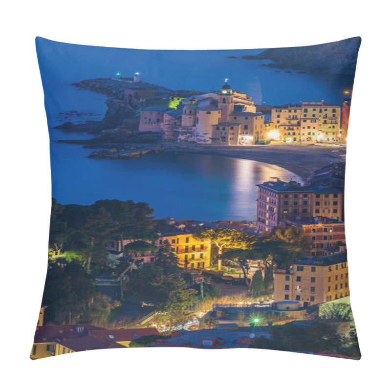 Personality  View Of The Village Of Camogli And The Shore During The Blue Hour Pillow Covers