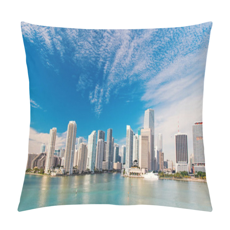 Personality  Aerial View Of Miami Skyscrapers With Blue Cloudy Sky, Boat Sail Pillow Covers