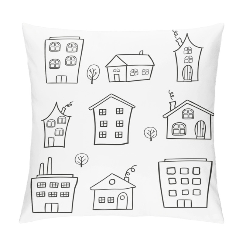 Personality  Sketches Of Houses Pillow Covers