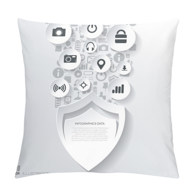 Personality  Protection Shield Icon. Flat Abstract Background With Web Icons. Interface Symbols. Cloud Computing. Mobile Devices.Business Concept. Pillow Covers