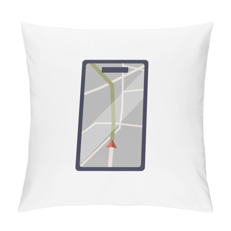 Personality  A Smartphone Displaying A GPS Navigation Route With A Green Line And Red Pointer Symbolizing Travel And Technology, Flat Vector Illustration Isolated On White Background. Pillow Covers