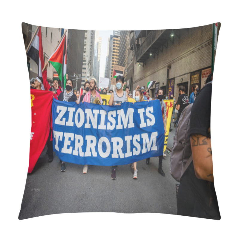 Personality  NEW YORK, UNITED STATES - May 15, 2021: Pro-Palestine, Anti-Israel Protesters Hold A Rally In New York City During Fighting Between Israel And Hamas In The Gaza Strip Pillow Covers