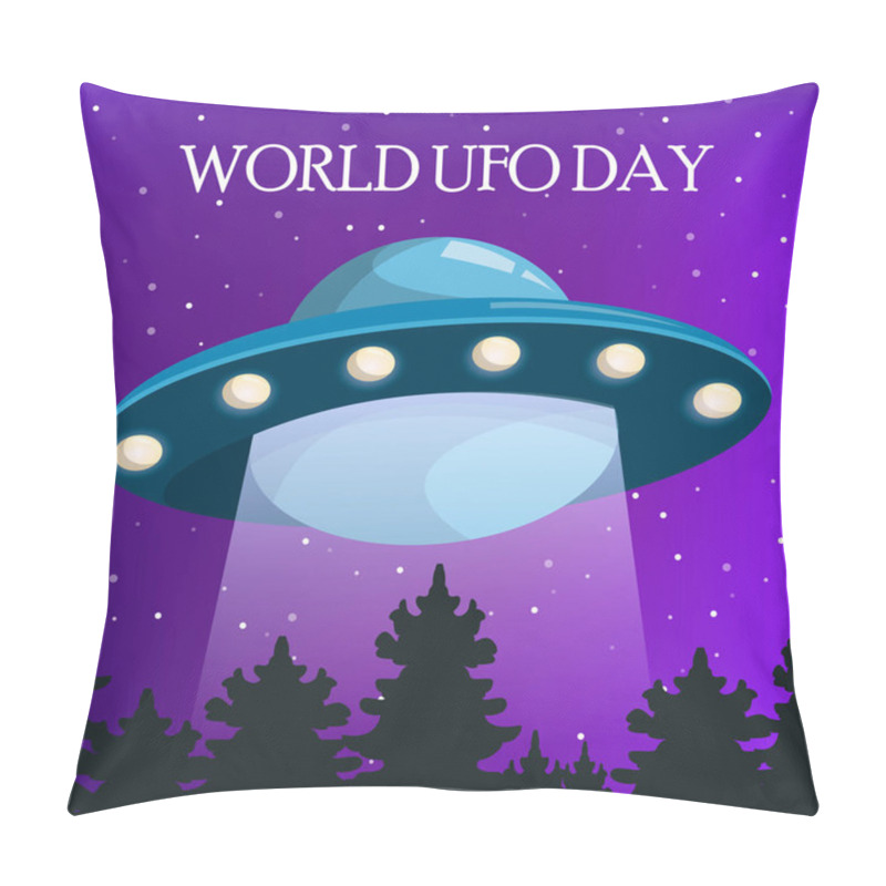 Personality  World UFO Day. Spaceship Flying In The Night Sky Pillow Covers