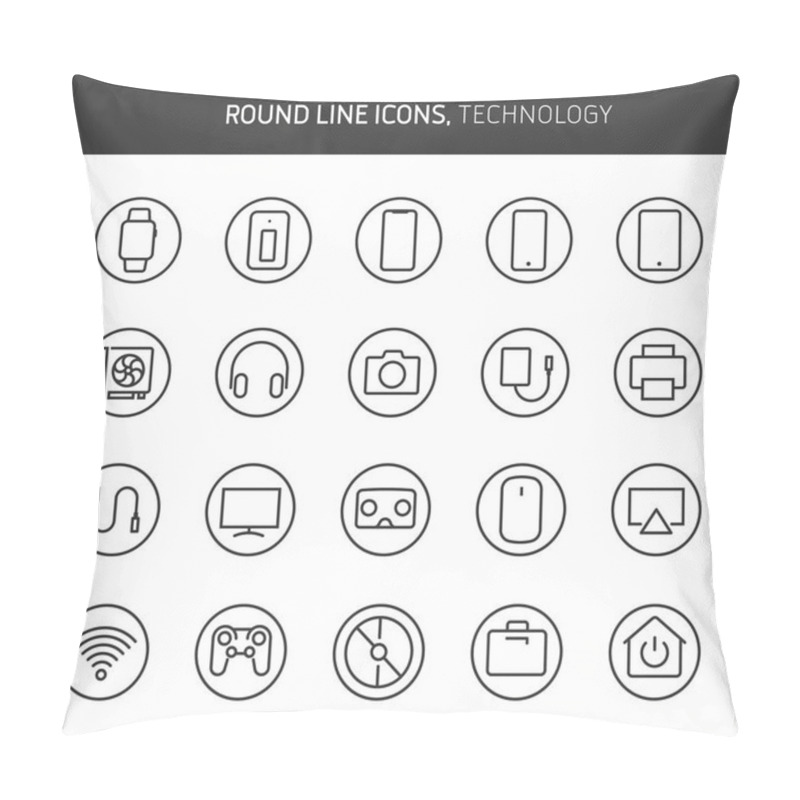 Personality  Technology Theme, Round Line Icons. The Illustrations Are Vector , Editable Stroke, 64x64, Pixel Perfect Files.  Crafted With Passion. Pillow Covers