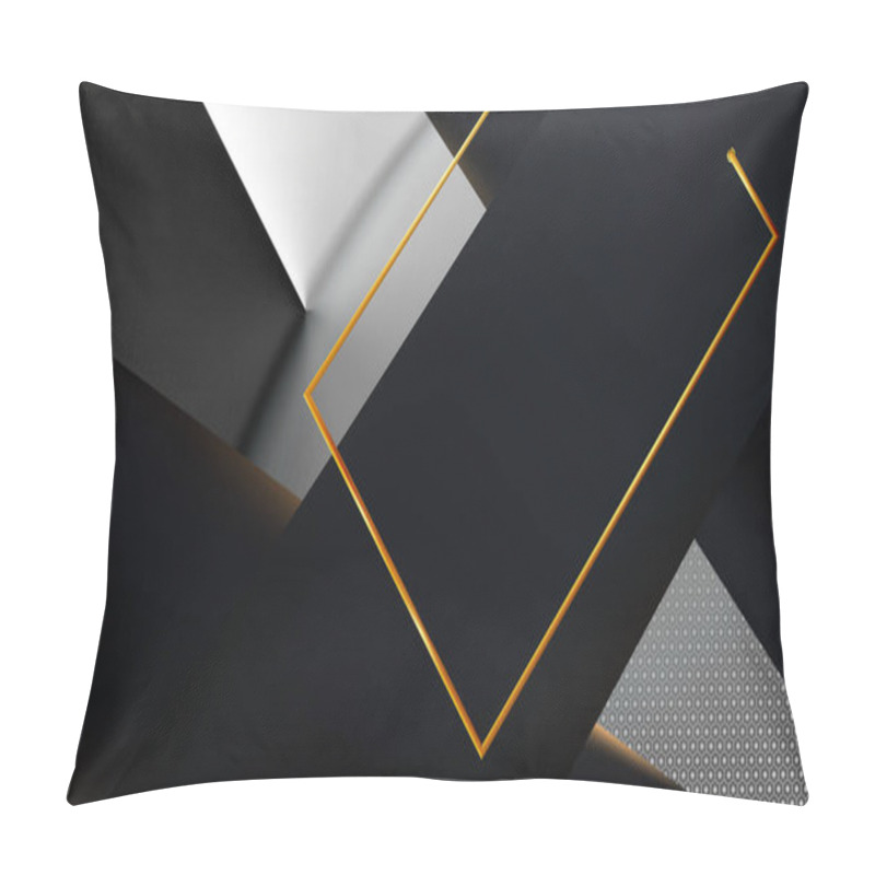 Personality  Black Abstract Background, Hex Texture. Combination Light Gold Line And Minimal Technology Shapes. Cover Design Luxury Template, Pattern. Perforated With Hexs. Vector Illustration Eps 10. Pillow Covers