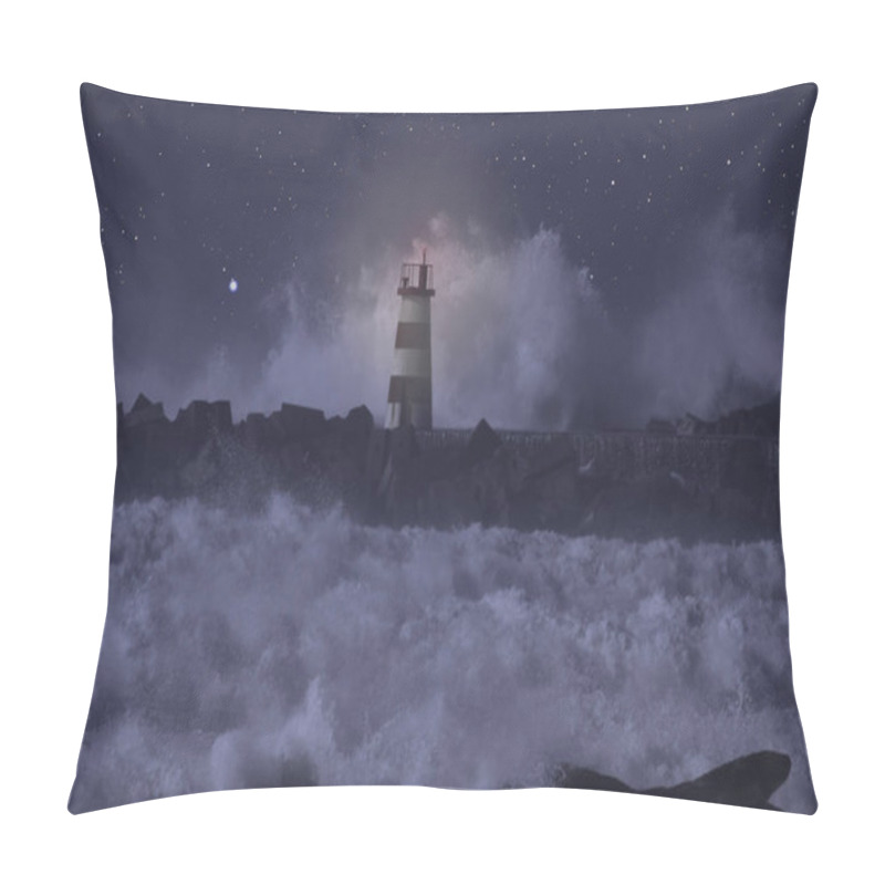 Personality  Alight Beacon In A Stormy Sea At Night Pillow Covers