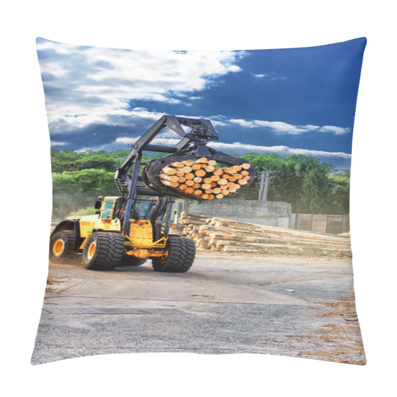 Personality  Forklift Truck Hauling Logs At Sawmill Pillow Covers