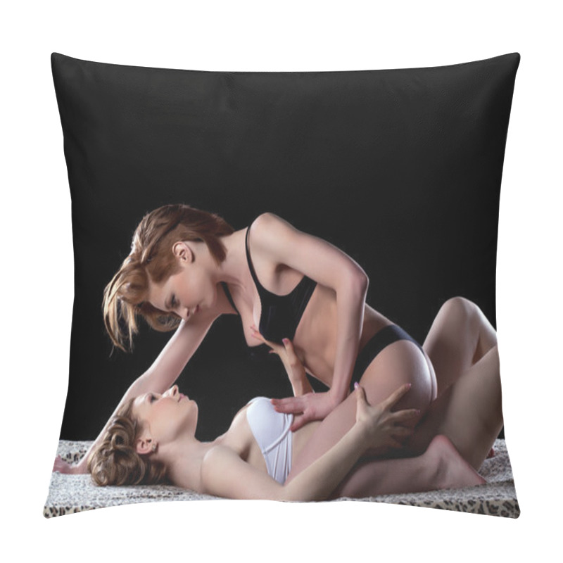 Personality  Couple Of Pretty Bisexual Girls Lying In Bed Pillow Covers