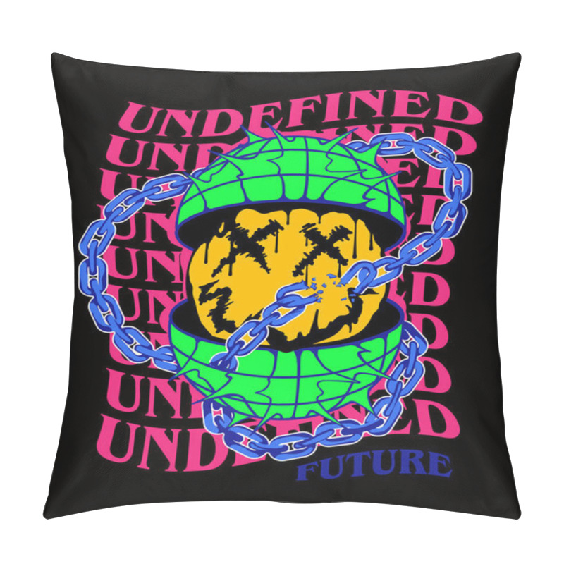 Personality  Undefined Future Slogan Print Design With Globe, Emoji, Chain, Drip Pillow Covers