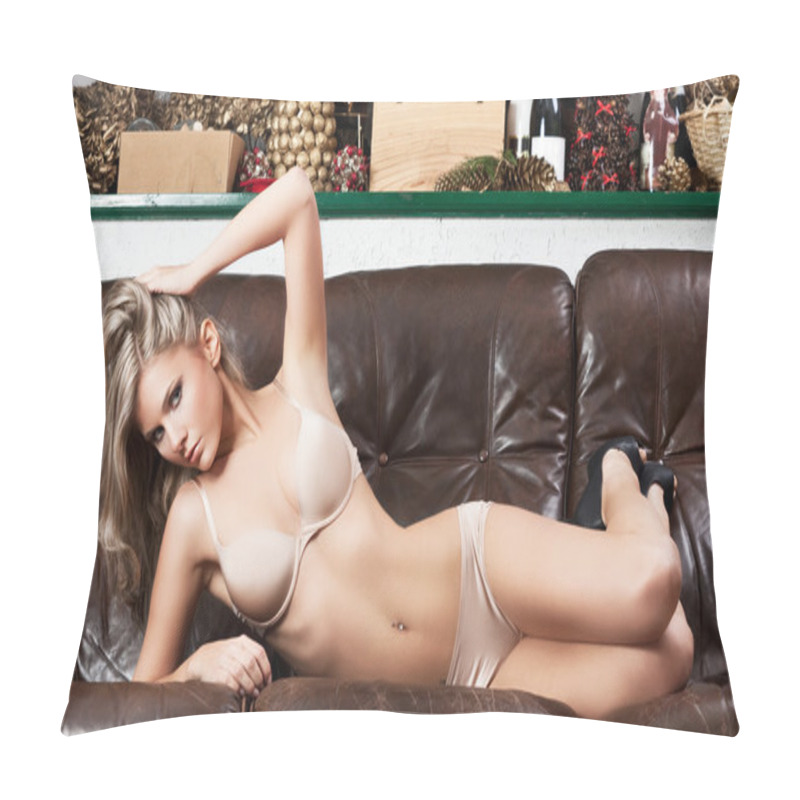 Personality  Beautiful Blonde Woman Lying On The Couch Pillow Covers