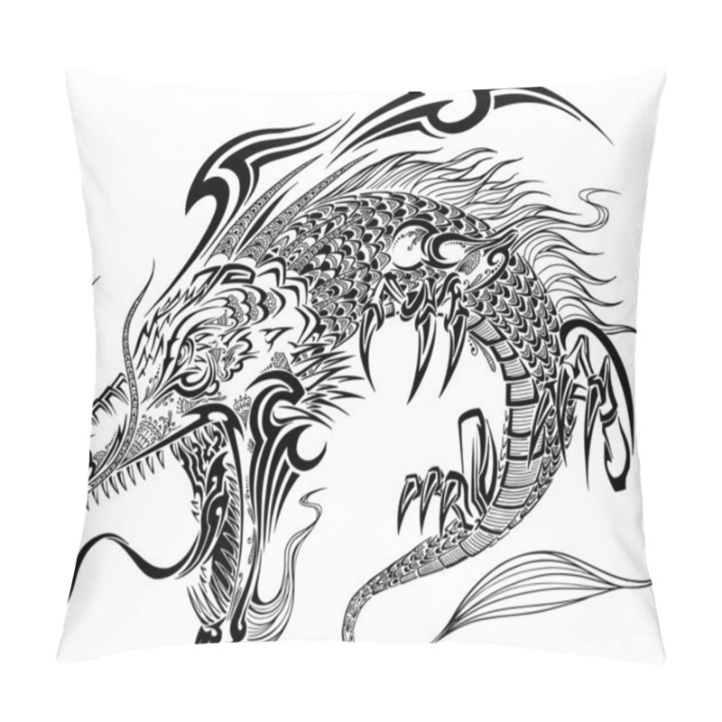 Personality  Dragon Doodle Sketch Tattoo Vector Pillow Covers