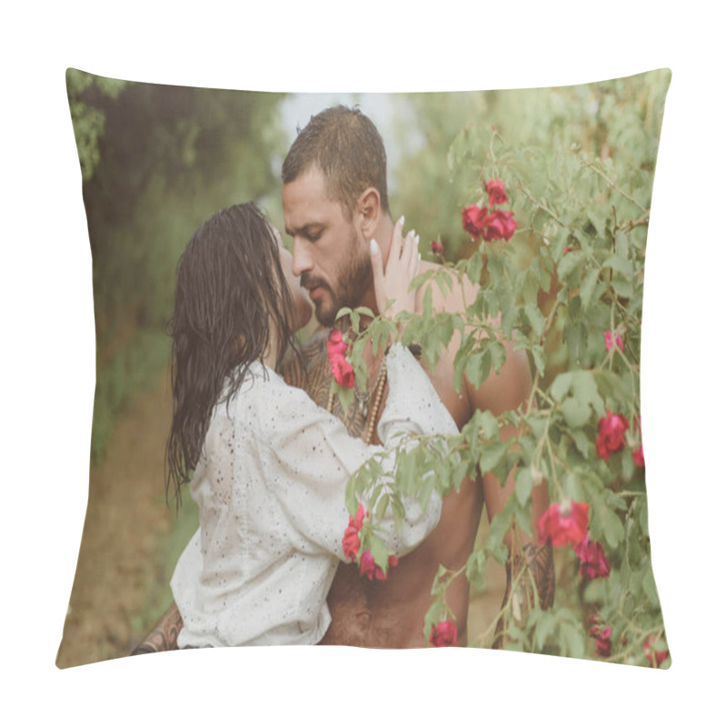 Personality  Summer Lovers In Blooming Garden. Beauty Lovers In Flowers. Lovely Summer Couple Kiss And Hugs. Summer Couple And Erotic Moment. Couple Outdoors In Blooming Trees. Pillow Covers