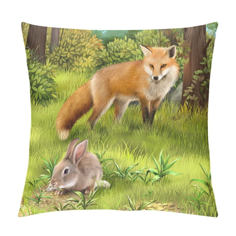 Personality  Gray Hare Eating Grass. Hunting Fox In The Forest. Pillow Covers