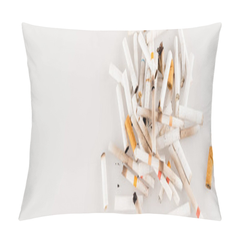 Personality  Top View Of Cigarette Ends On White Surface, Ecology Concept, Banner Pillow Covers