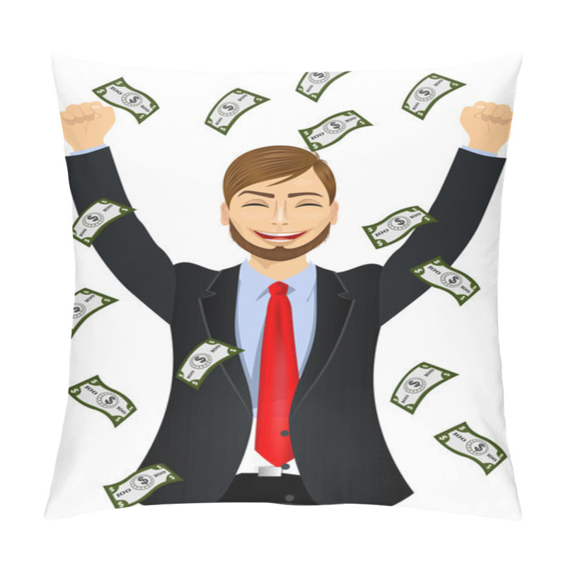 Personality  Businessman Happy Seeing Raining Money Bills Pillow Covers