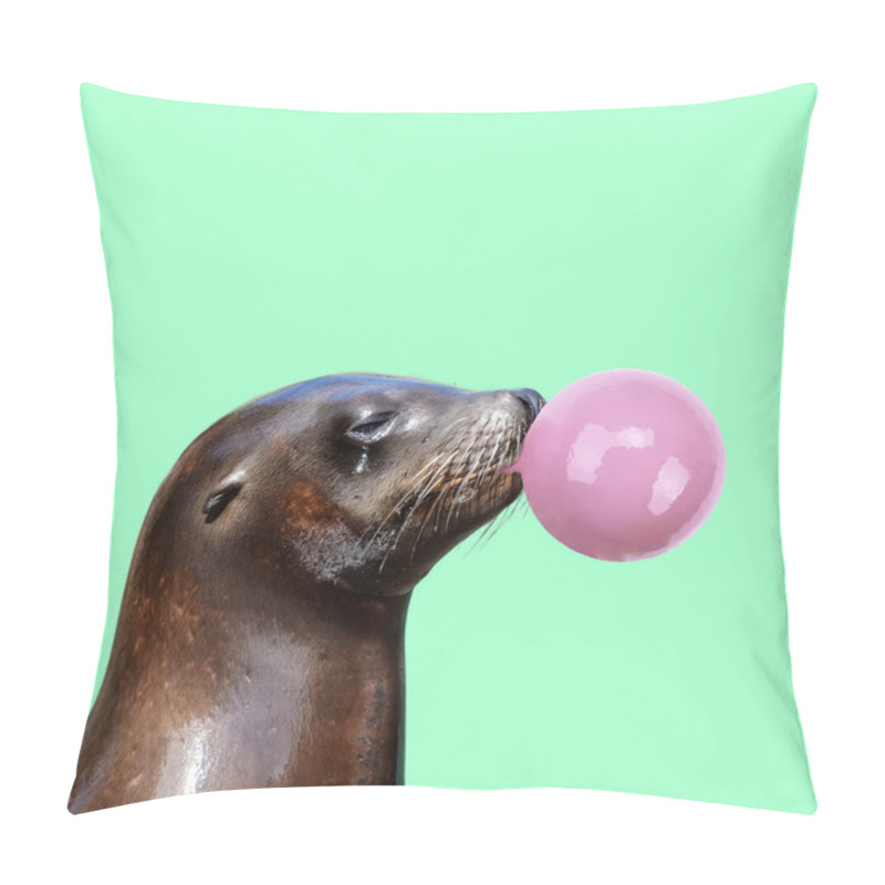 Personality  Contemporary Art Collage. Sea Lion With Bubblegum. Pillow Covers