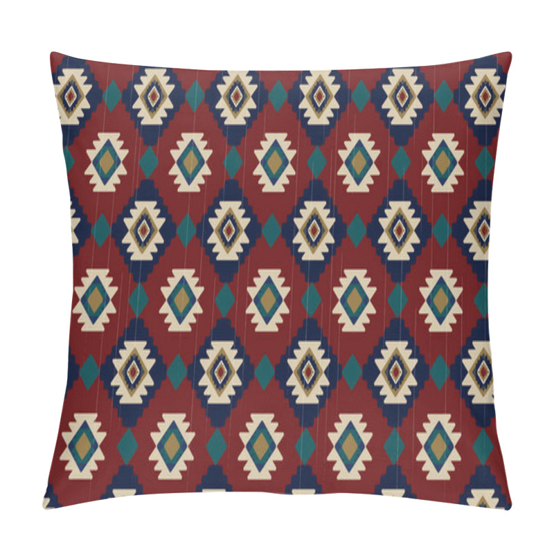 Personality  Red Ethnic Native Mexican Style Rug, Navajo Tribal Vector Seamless Pattern, Geometric Ethnic Ikat Texture  Design. Textile Fashion Pattern Line Ikat Seamless Pattern And Batik Fabric Texture . Pillow Covers