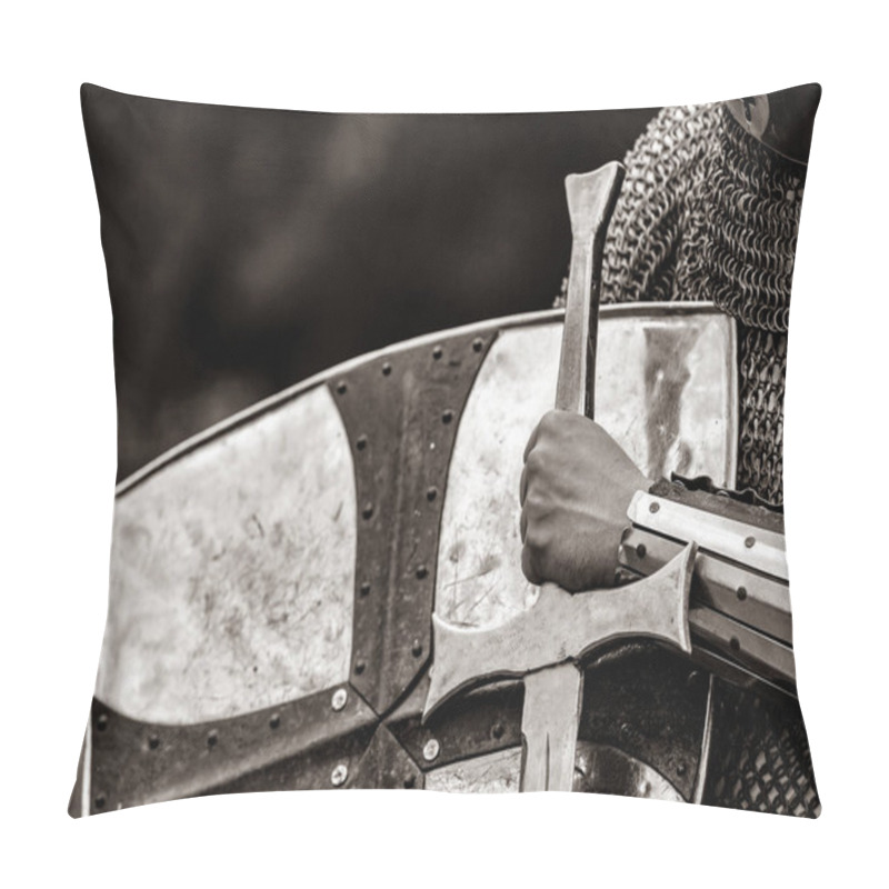 Personality  Traditional Medieval Knight With Shield And Sword Pillow Covers