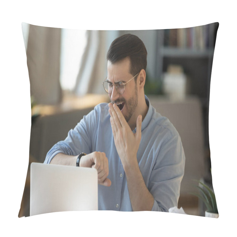 Personality  Tired Young Male Worker Sigh Wait For Work Finish Pillow Covers