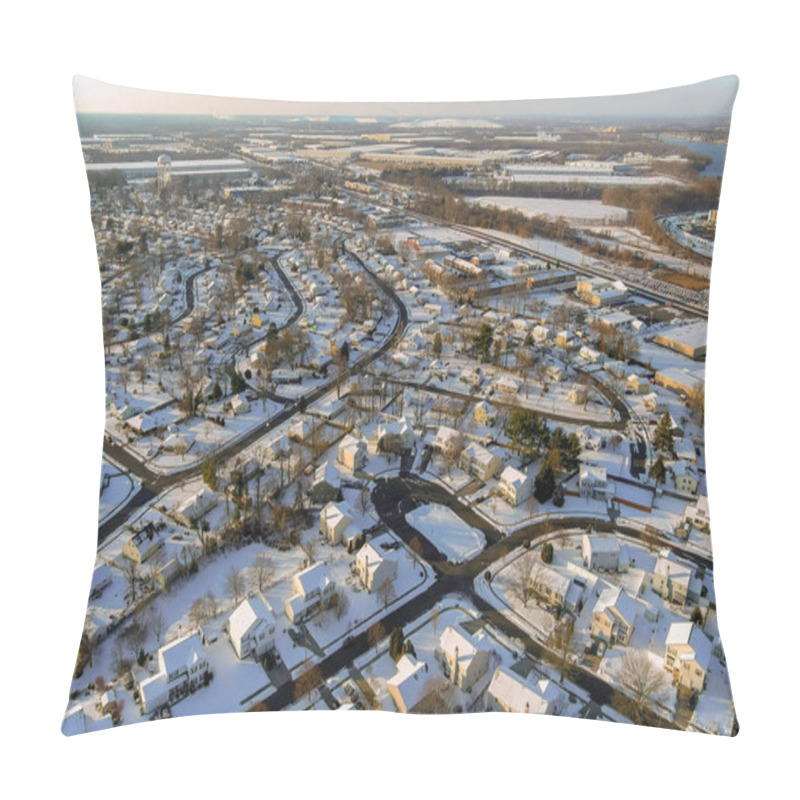 Personality  Winter Landscape With Snow In The Residential Streets Snow Covered Houses The American Town On Snowfall USA Pillow Covers