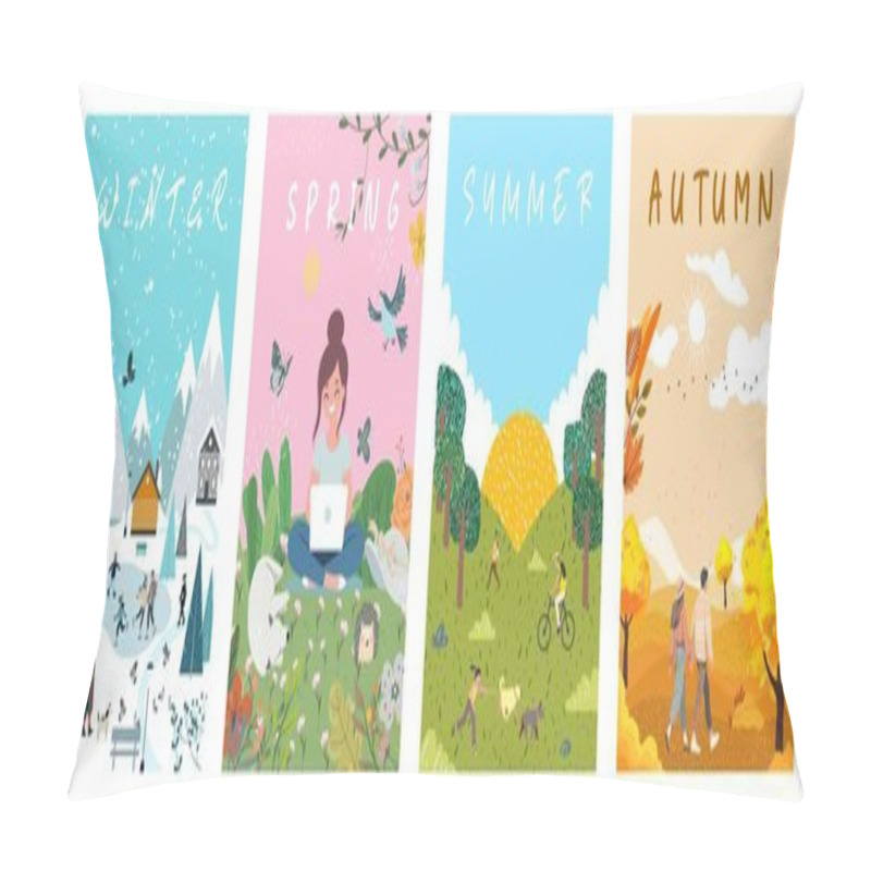 Personality  Set Of Posters For Spring, Summer, Autumn And Winter.  Pillow Covers