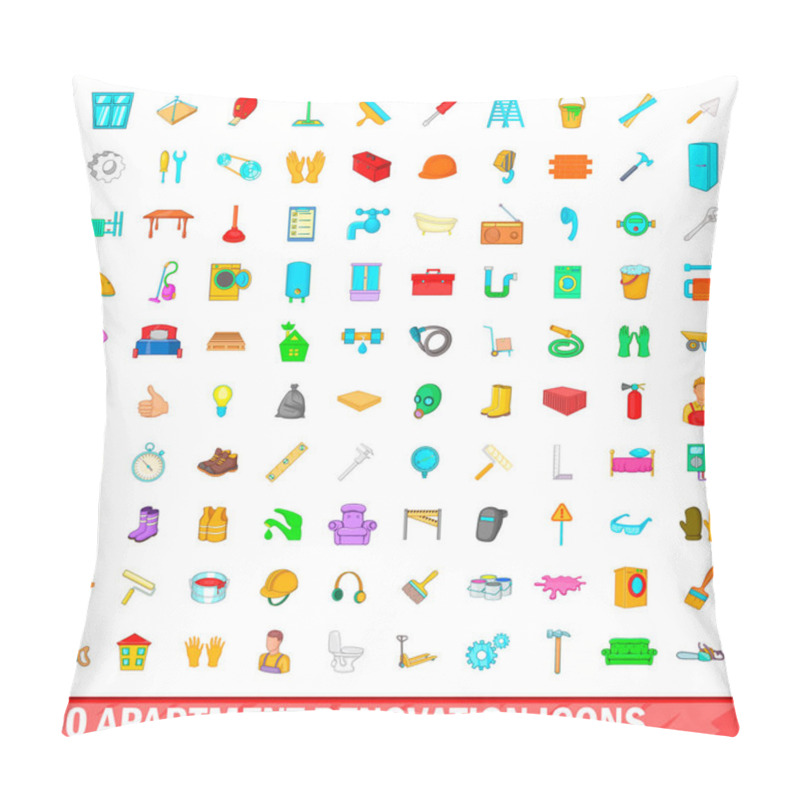 Personality  100 Apartment Renovation Icons Set, Cartoon Style Pillow Covers