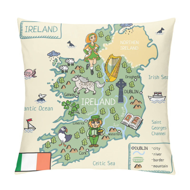 Personality  Cartoon Map Of Ireland Pillow Covers