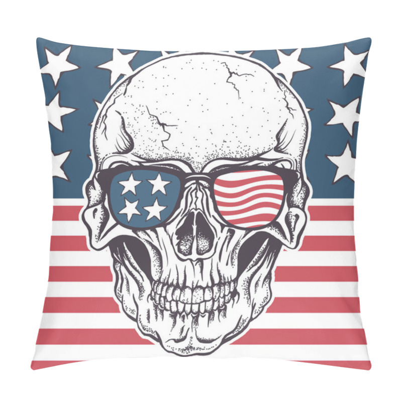 Personality  American Skull In Sunglasses On USA Flag Pillow Covers