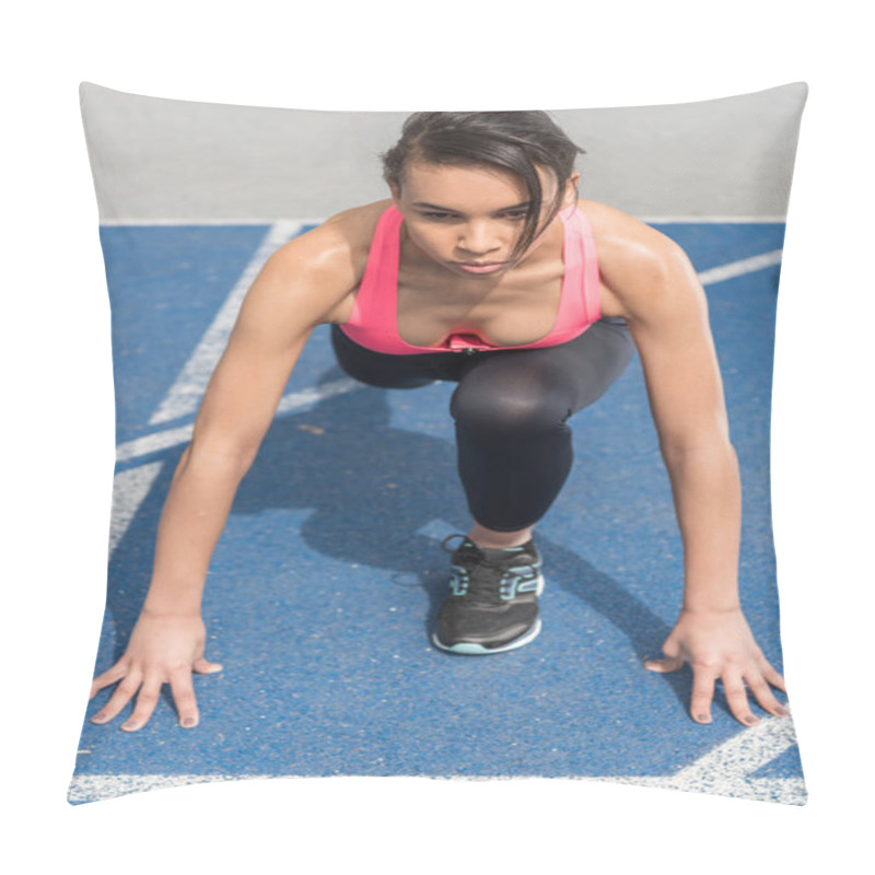 Personality  Sportswoman On Starting Line  Pillow Covers