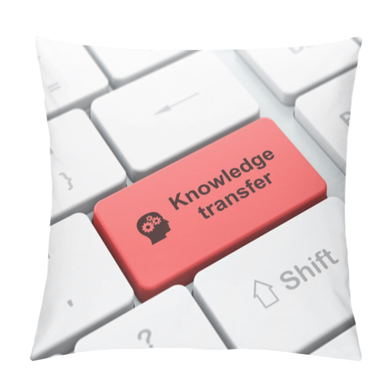 Personality  Education Concept: Head With Gears And Knowledge Transfer On Computer Keyboard Background Pillow Covers