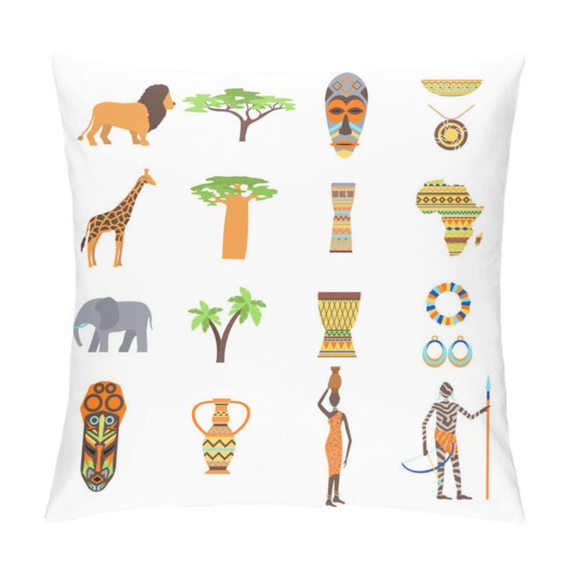 Personality  Africa Symbols And Travel Vector Set. Pillow Covers