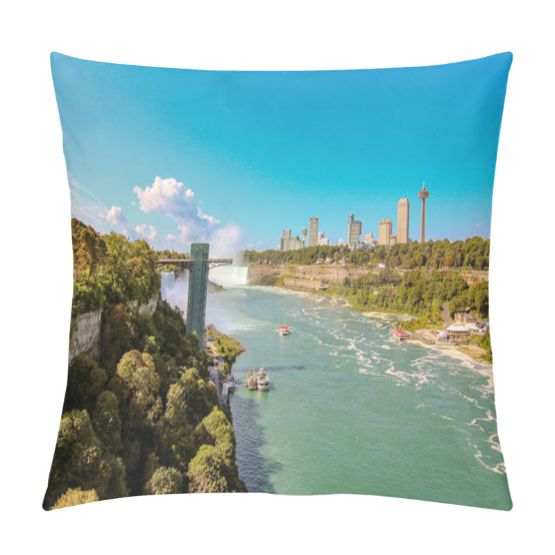 Personality  Beautiful Niagara Falls From The Bridge With Blu Sky And The Skyline Pillow Covers