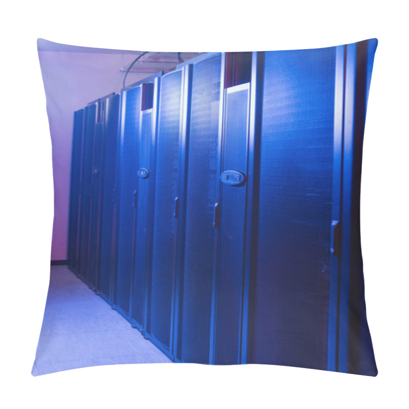 Personality  Data Center With Neon Light And Closed Servers, Cyber Security Concept Pillow Covers