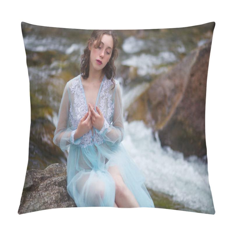 Personality  The Tale Of The Mermaid. Tale Of The River Nymph. Girl In A Blue Dress By The River. Photosession In Altai Pillow Covers