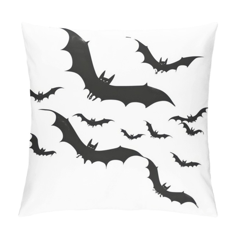 Personality  A Group Of Flying Bats Creates A Spooky Atmosphere, Perfect For Halloween Decorations. Pillow Covers