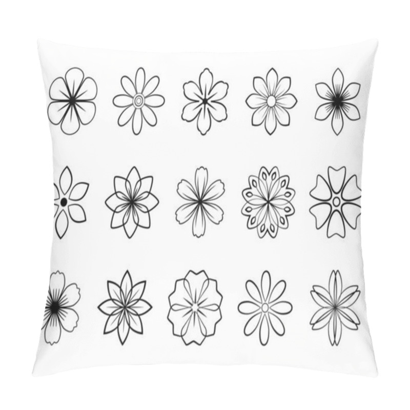 Personality  Simple Abstract Vector Flowers Icons Set. Universal Flowers Black Outline, Line Art, Isolated On White Background. Graphic Floral Set. Thin Line Flowers Collection, Cute Flat Design. Pillow Covers